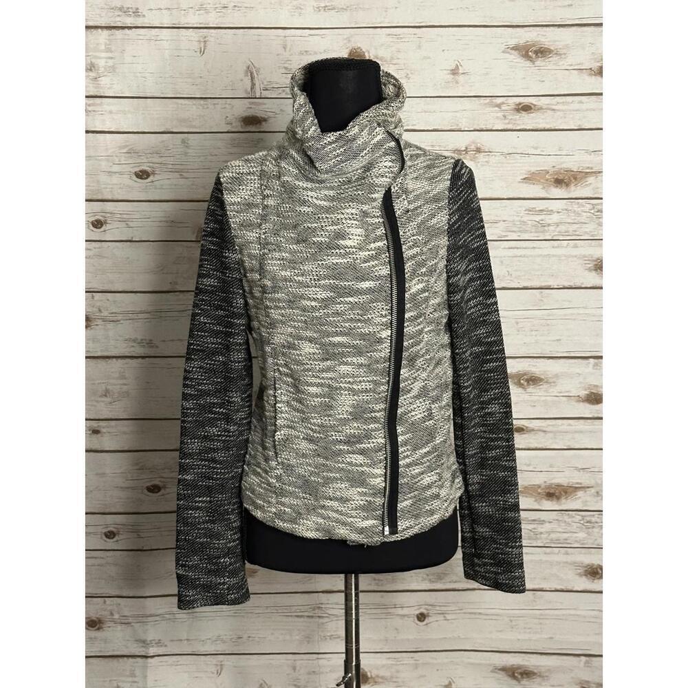 Old Navy black/white marled boucle moto long sleeve full zip jacket Size Small
